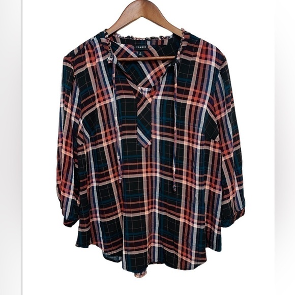 Torrid Tie Neck Peasant Top - Picture 4 of 9